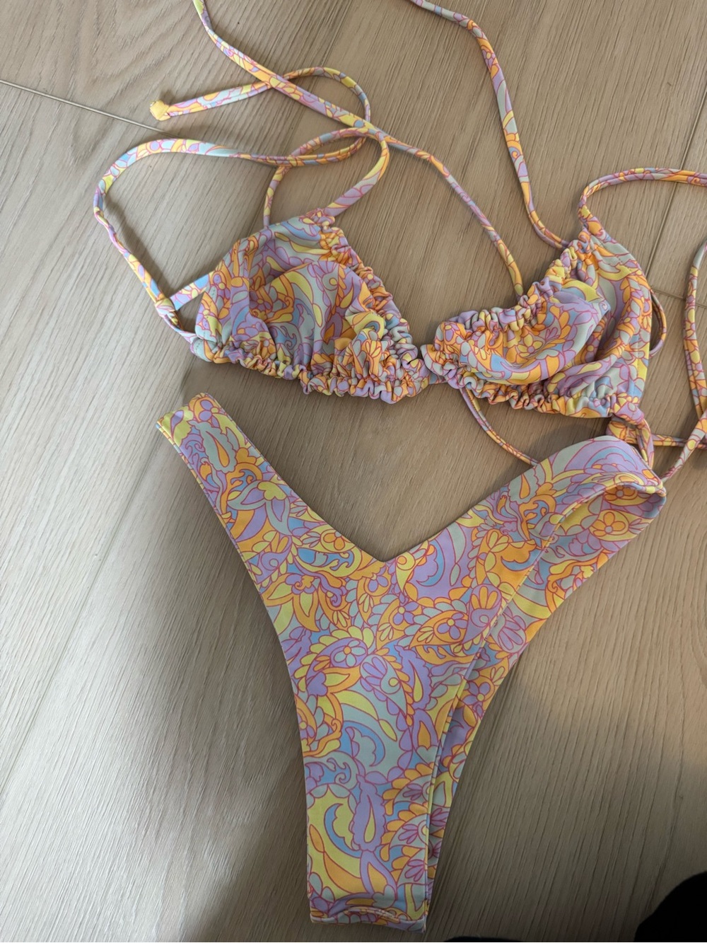 Retro Floral Two-Piece Bikini - Yellow, Lavender, Peach